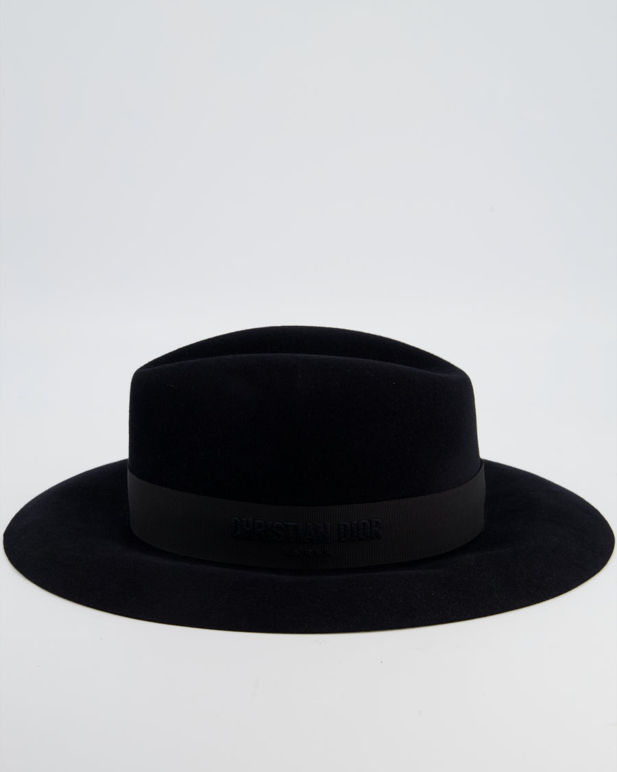 Christian Dior Black Panama Hat with Logo Detail Size 55 cm