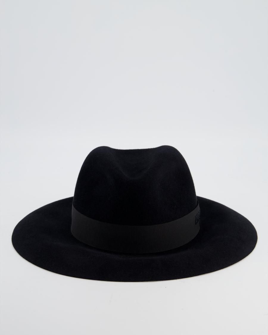 Christian Dior Black Panama Hat with Logo Detail Size 55 cm