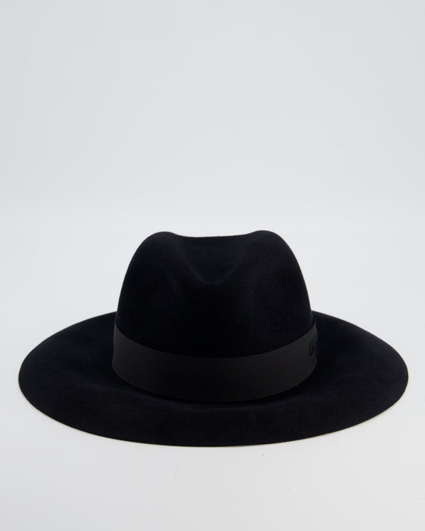 Christian Dior Black Panama Hat with Logo Detail Size 55 cm