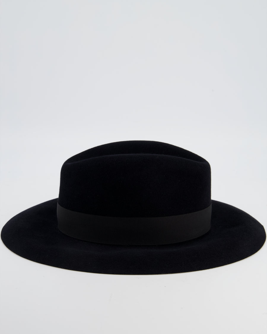 Christian Dior Black Panama Hat with Logo Detail Size 55 cm