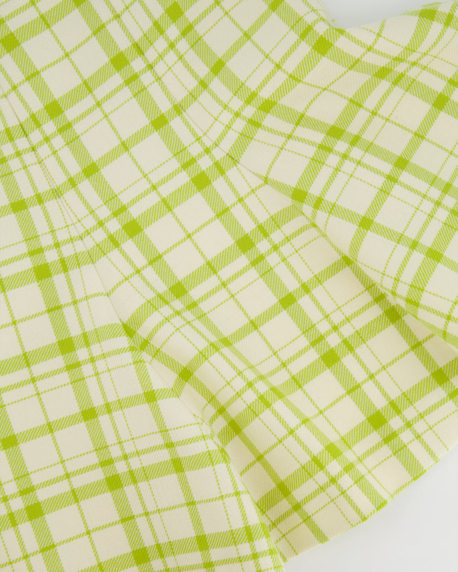 Christian Dior Cream and Lime Plaid Wool Mini Skirt Size FR 34 (UK 6)