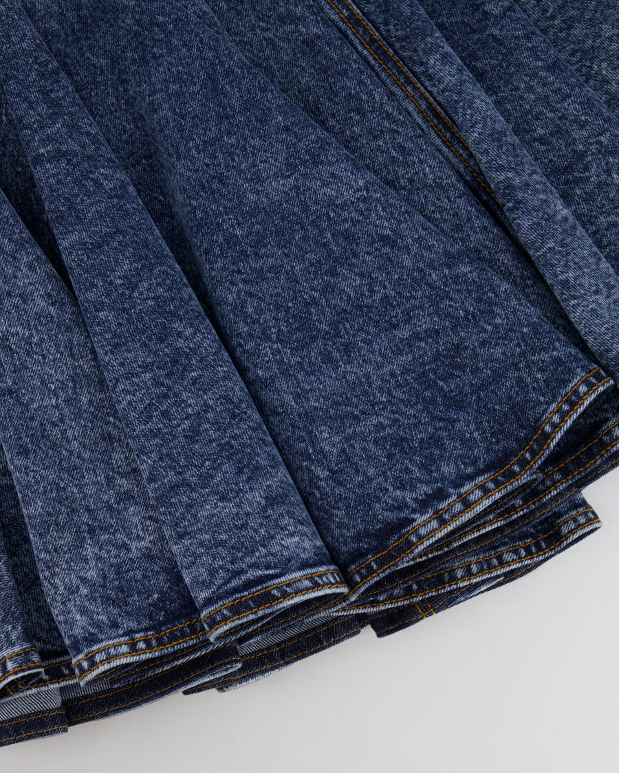 Alaia Blue Denim Pleated Mini Skirt Size FR 36 (UK 8) RRP £1,100