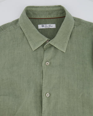 Loro Piana Sage Green Linen Button Down Shirt Size M (UK 10)