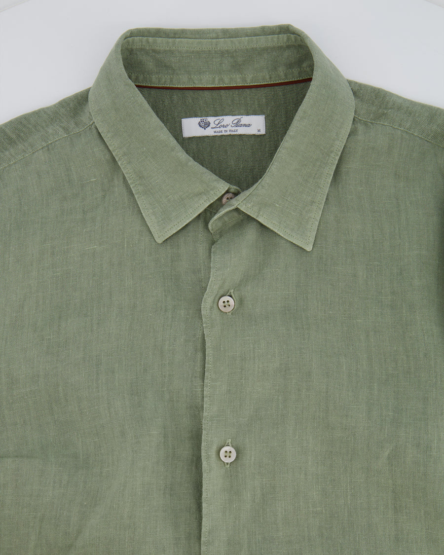 Loro Piana Sage Green Linen Button Down Shirt Size M (UK 10)
