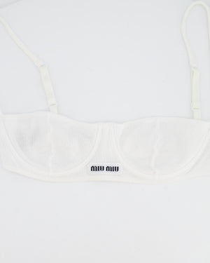 Miu Miu White Knit Bra with Logo Detail Size M (UK 10) RRP £615