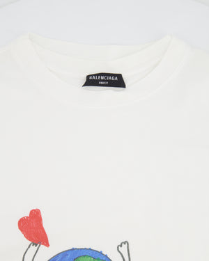 Balenciaga White I Love You Oversized T-Shirt with World Print Detail Size XS (UK 6)