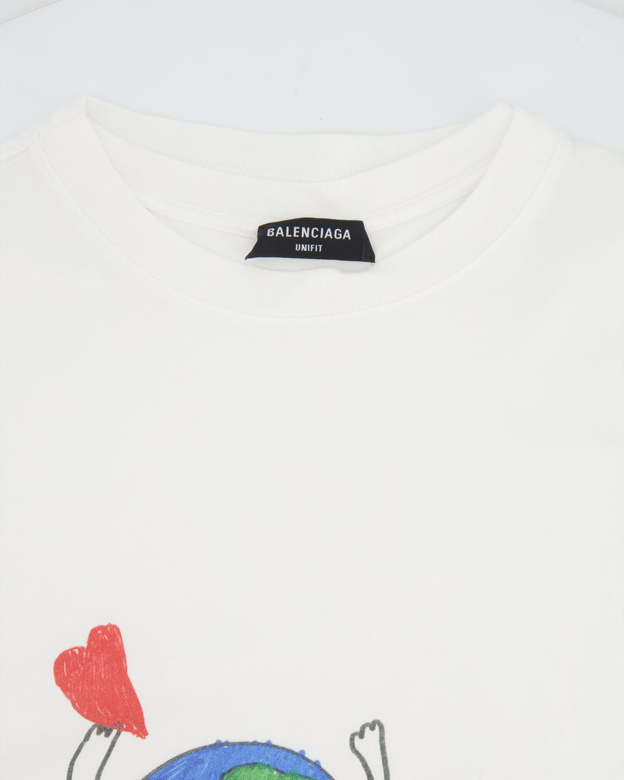 Balenciaga White I Love You Oversized T-Shirt with World Print Detail Size XS (UK 6)