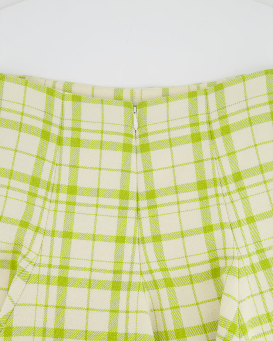 Christian Dior Cream and Lime Plaid Wool Mini Skirt Size FR 34 (UK 6)