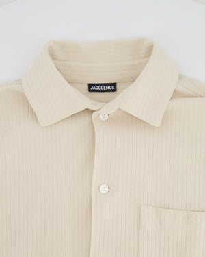 Jacquemus Beige Ribbed Shirt with Embroidered Logo and Pocket Detail Size M (UK 10)