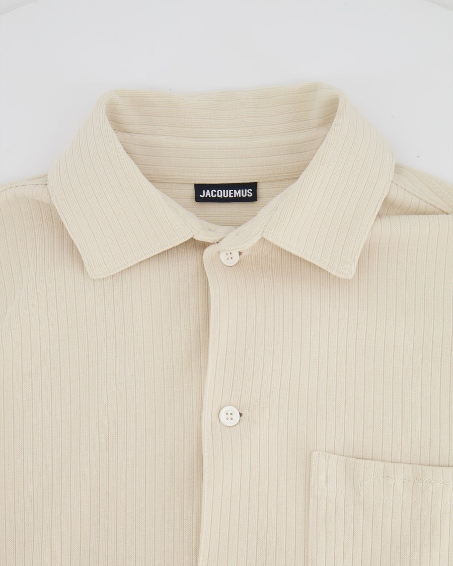 Jacquemus Beige Ribbed Shirt with Embroidered Logo and Pocket Detail Size M (UK 10)