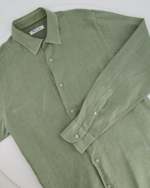 Loro Piana Sage Green Linen Button Down Shirt Size M (UK 10)