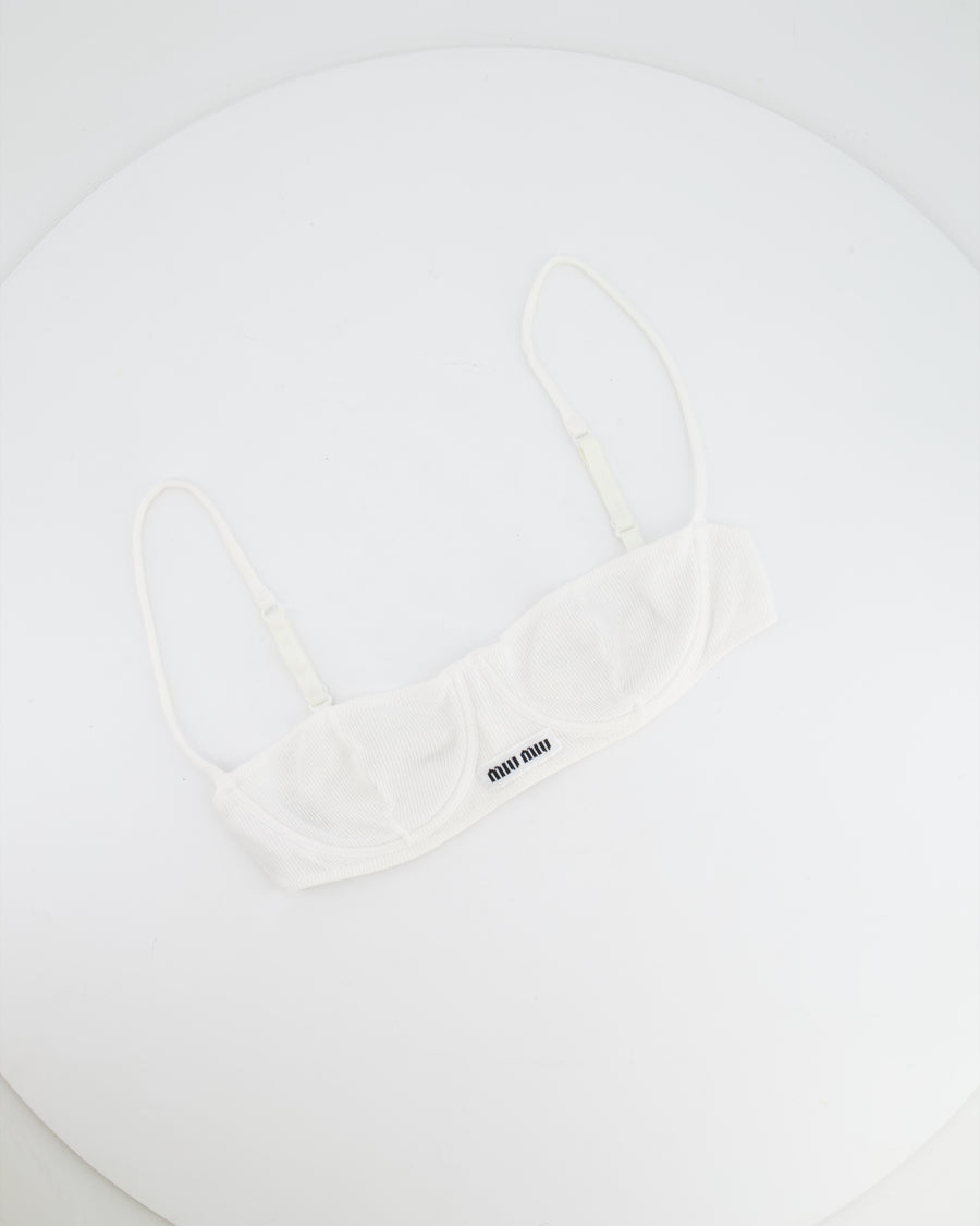 Miu Miu White Knit Bra with Logo Detail Size M (UK 10) RRP £615