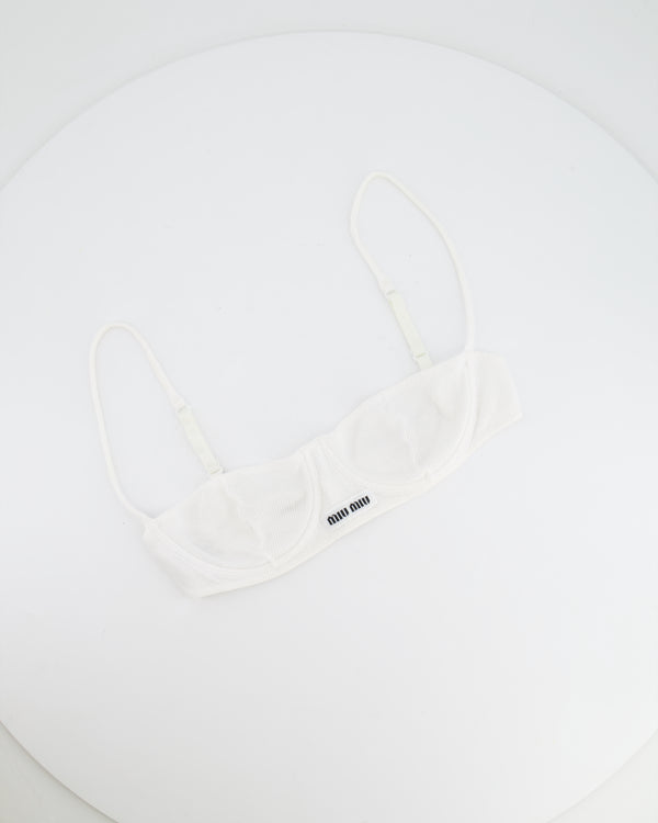 Miu Miu White Knit Bra with Logo Detail Size M (UK 10) RRP £615