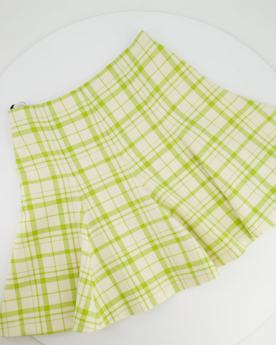 Christian Dior Cream and Lime Plaid Wool Mini Skirt Size FR 34 (UK 6)