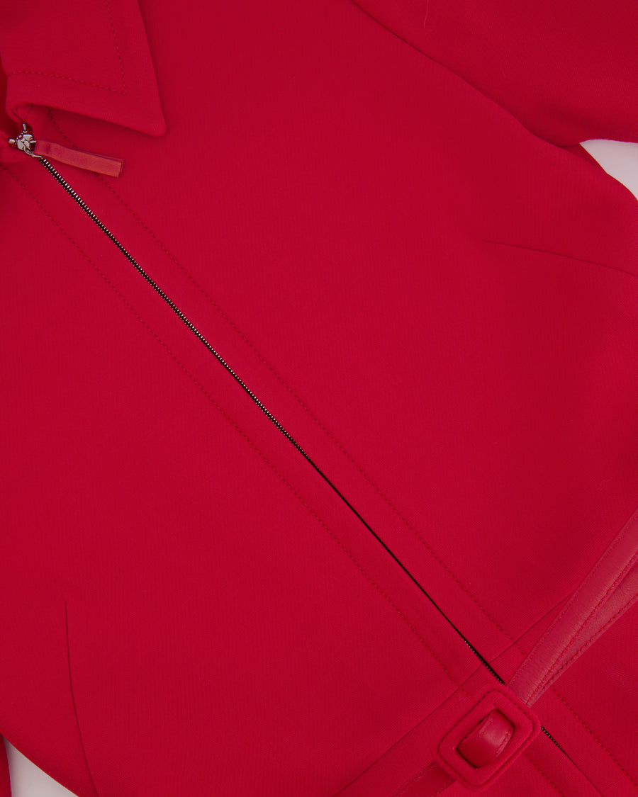 Christian Dior Red Belted Wool Mini Dress with Front Zip Detail Size FR 34 (UK 6)