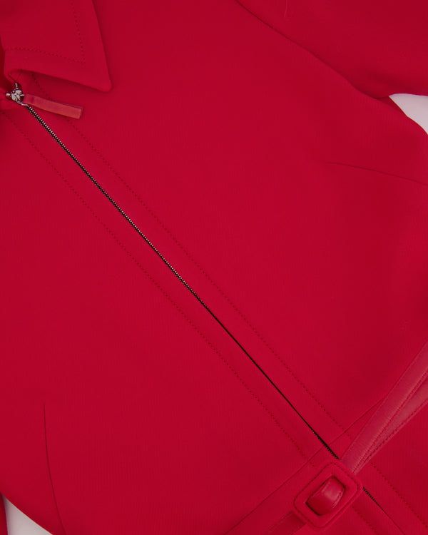 Christian Dior Red Belted Wool Mini Dress with Front Zip Detail Size FR 34 (UK 6)