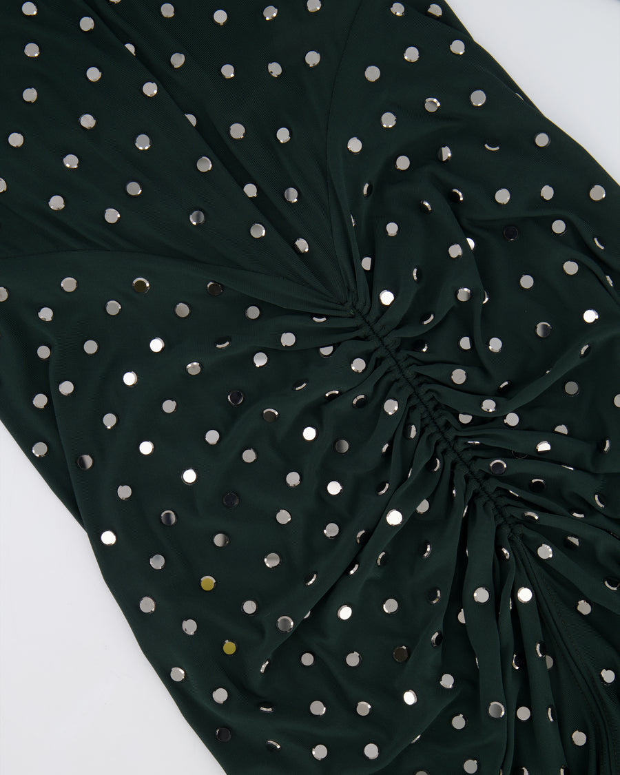 Alaia Dark Green Draped Maxi Dress with Silver Embellishments Size FR 36 (UK 8) RRP £2,900