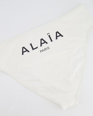 Alaia White Two-Piece Bikini with Bandeau Top and Black Logo Print Size FR 38 (UK 10) RRP £650