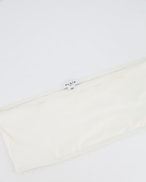 Alaia White Two-Piece Bikini with Bandeau Top and Black Logo Print Size FR 38 (UK 10) RRP £650