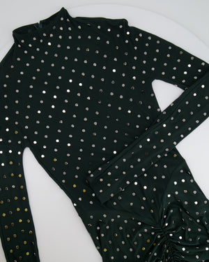 Alaia Dark Green Draped Maxi Dress with Silver Embellishments Size FR 36 (UK 8) RRP £2,900