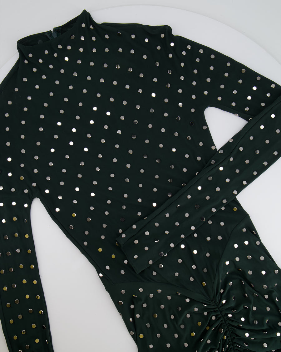 Alaia Dark Green Draped Maxi Dress with Silver Embellishments Size FR 36 (UK 8) RRP £2,900