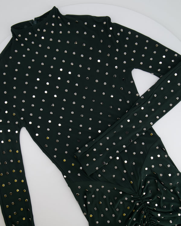 Alaia Dark Green Draped Maxi Dress with Silver Embellishments Size FR 36 (UK 8) RRP £2,900