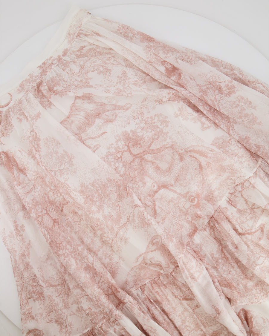 Christian Dior White and Pink Toile de Jouy Midi Skirt Size FR 36 (UK 8) RRP £1,900