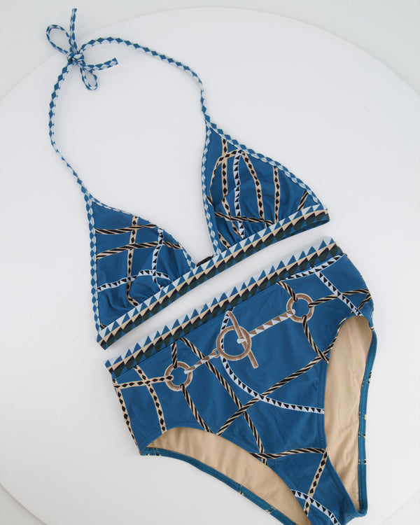 Hermès Bleu Cambridge Beverly Printed Two-Piece Swimsuit Size FR 36 (UK 8) RRP £515