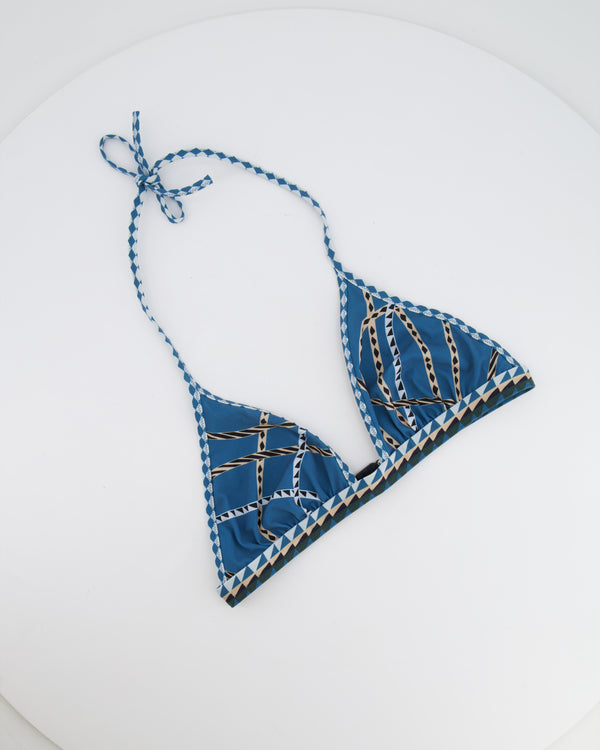 Hermès Bleu Cambridge Beverly Printed Two-Piece Swimsuit Size FR 36 (UK 8) RRP £515
