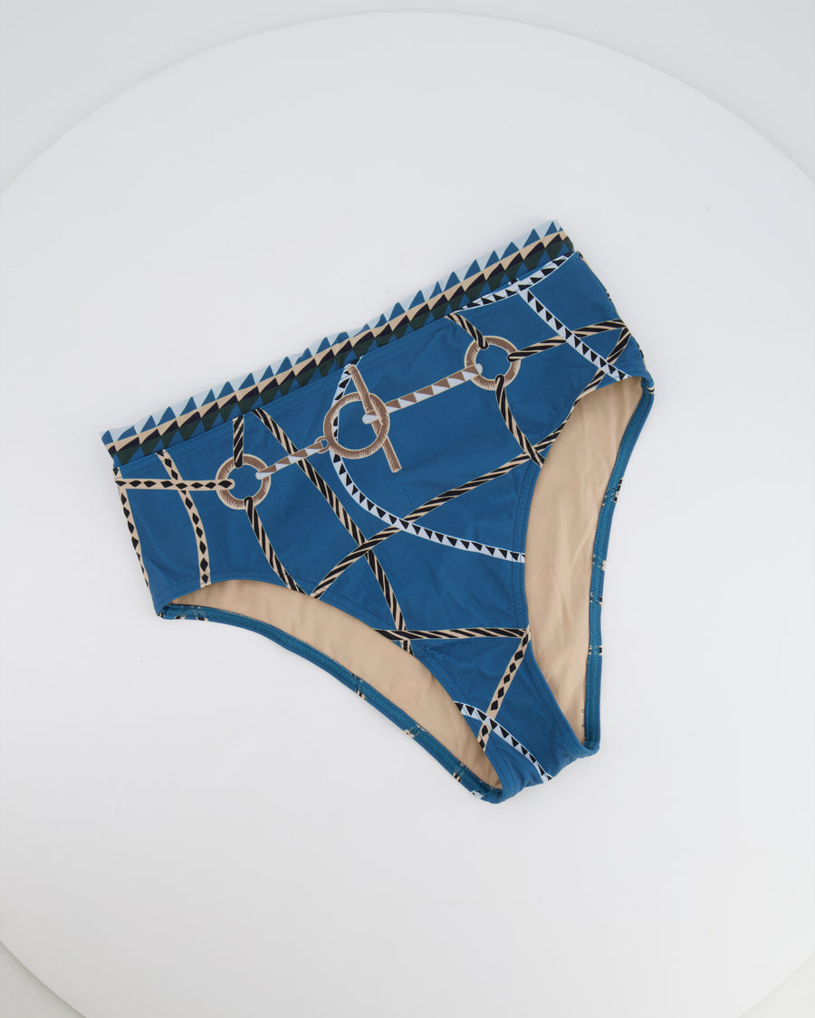 Hermès Bleu Cambridge Beverly Printed Two-Piece Swimsuit Size FR 36 (UK 8) RRP £515