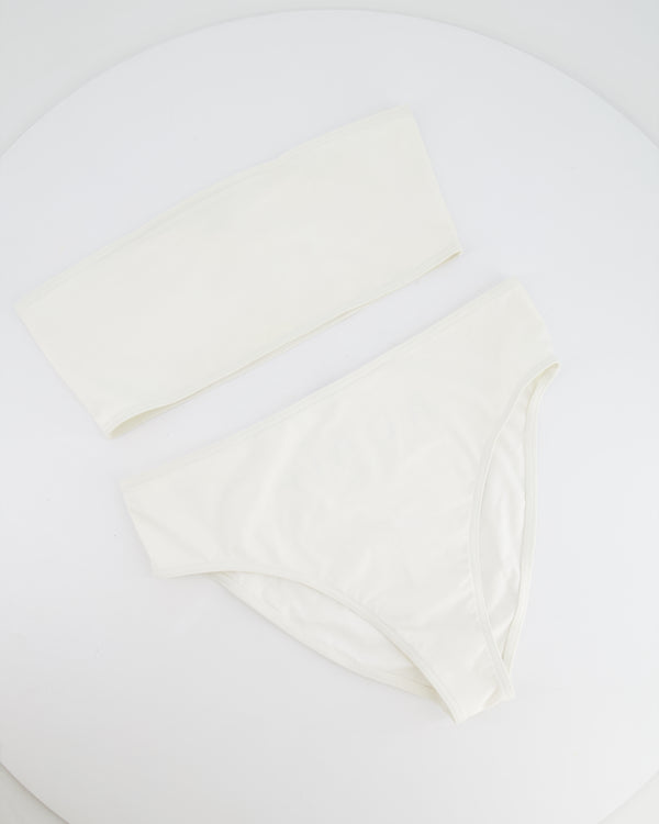 Alaia White Two-Piece Bikini with Bandeau Top and Black Logo Print Size FR 38 (UK 10) RRP £650