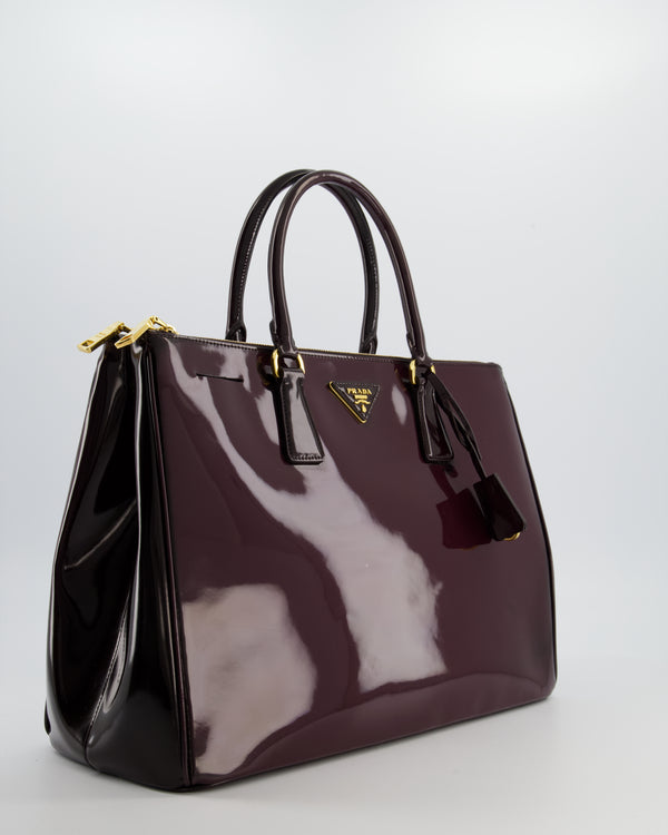 Prada Burgundy Large Galleria Patent Tote Bag with Gold Hardware