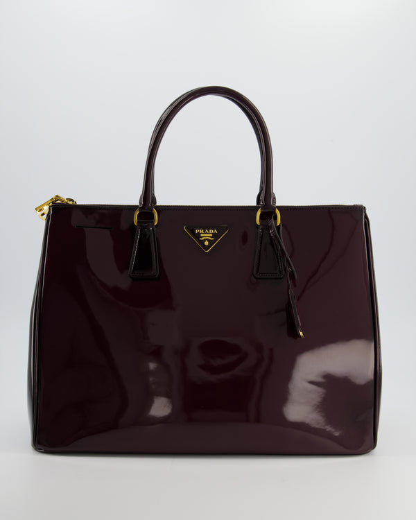 Prada Burgundy Large Galleria Patent Tote Bag with Gold Hardware
