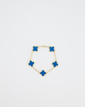 Van Cleef & Arpels Vintage Alhambra 5 Motif Bracelet in 18K Yellow Gold & Blue Agate RRP £4,900