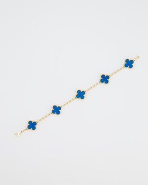 Van Cleef & Arpels Vintage Alhambra 5 Motif Bracelet in 18K Yellow Gold & Blue Agate RRP £4,900