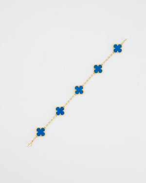 Van Cleef & Arpels Vintage Alhambra 5 Motif Bracelet in 18K Yellow Gold & Blue Agate RRP £4,900
