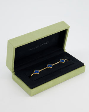 Van Cleef & Arpels Vintage Alhambra 5 Motif Bracelet in 18K Yellow Gold & Blue Agate RRP £4,900
