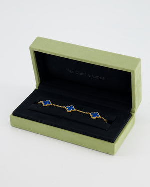 Van Cleef & Arpels Vintage Alhambra 5 Motif Bracelet in 18K Yellow Gold & Blue Agate RRP £4,900
