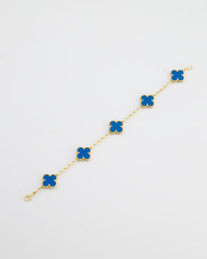 Van Cleef & Arpels Vintage Alhambra 5 Motif Bracelet in 18K Yellow Gold & Blue Agate RRP £4,900