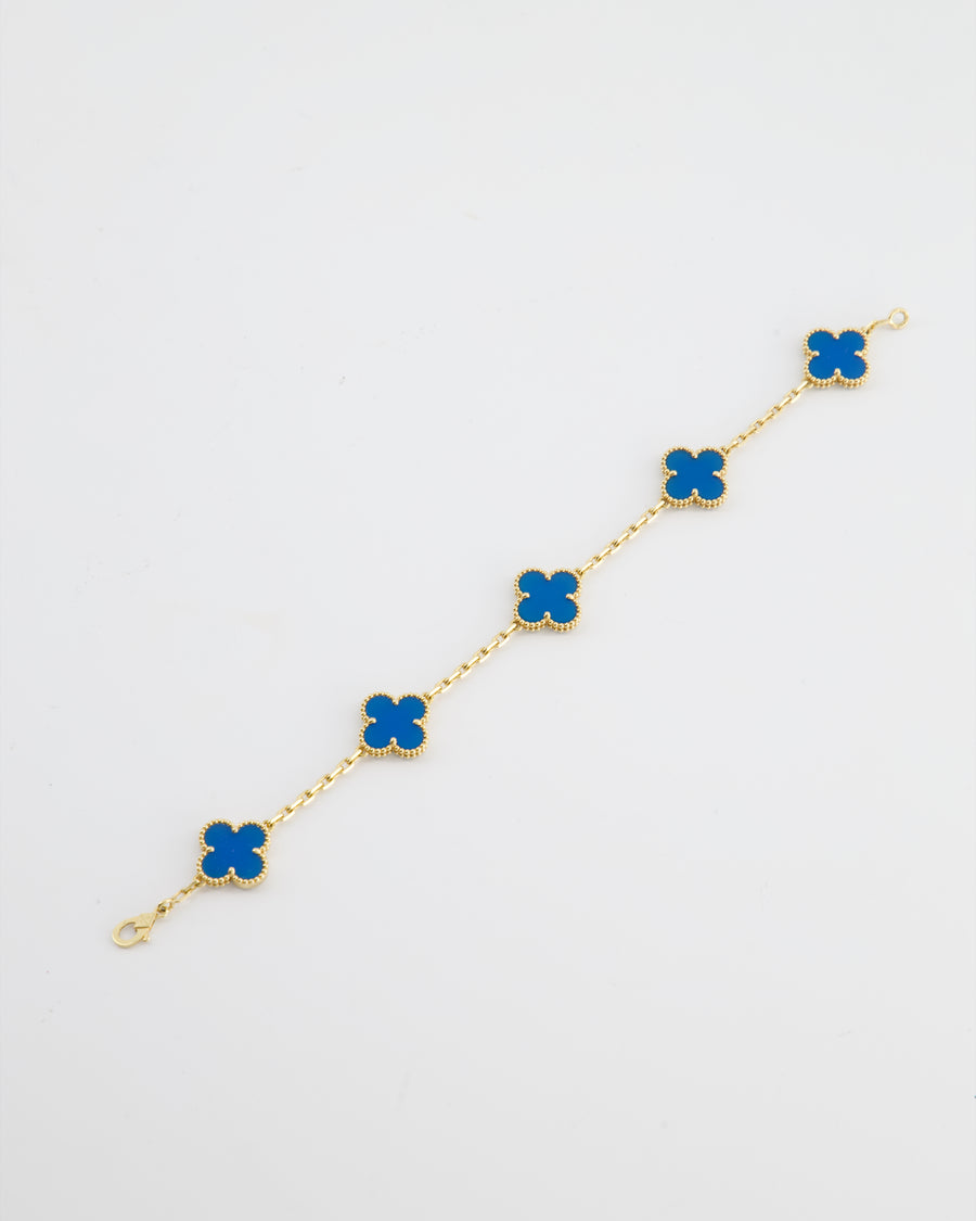 Van Cleef & Arpels Vintage Alhambra 5 Motif Bracelet in 18K Yellow Gold & Blue Agate RRP £4,900