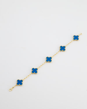 Van Cleef & Arpels Vintage Alhambra 5 Motif Bracelet in 18K Yellow Gold & Blue Agate RRP £4,900
