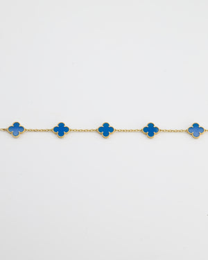 Van Cleef & Arpels Vintage Alhambra 5 Motif Bracelet in 18K Yellow Gold & Blue Agate RRP £4,900