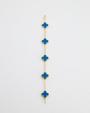 Van Cleef & Arpels Vintage Alhambra 5 Motif Bracelet in 18K Yellow Gold & Blue Agate RRP £4,900