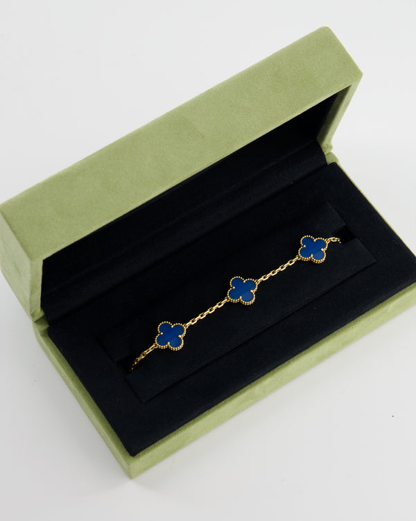 Van Cleef & Arpels Vintage Alhambra 5 Motif Bracelet in 18K Yellow Gold & Blue Agate RRP £4,900