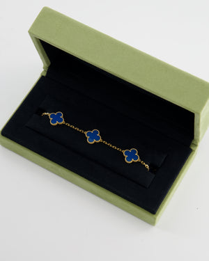 Van Cleef & Arpels Vintage Alhambra 5 Motif Bracelet in 18K Yellow Gold & Blue Agate RRP £4,900