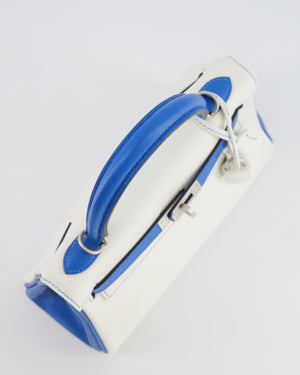 Hermès HSS Kelly 25 Retourne Bag in White and Bleu Mykonos Evercolor Leather with Contrast Stitching and Brushed Palladium Hardware