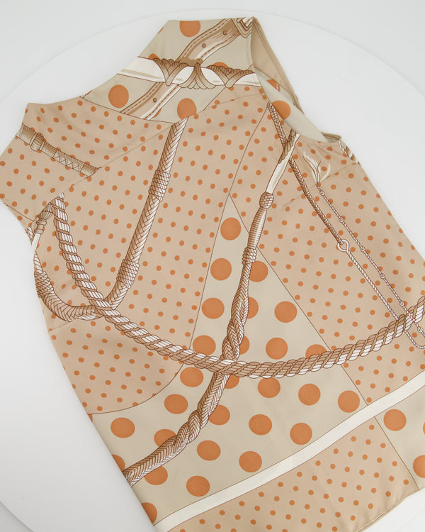 Hermès Beige, Cream Silk 'Clic Clac à Pois' Print Pyjama Top & Trouser Set Size FR 38 (UK 10)