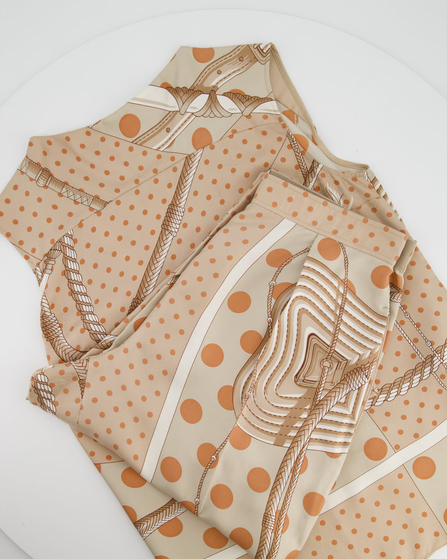 Hermès Beige, Cream Silk 'Clic Clac à Pois' Print Pyjama Top & Trouser Set Size FR 38 (UK 10)