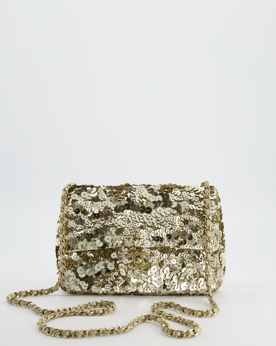 Chanel Classic Single Flap Bag in Gold Sequin with Gold Hardware