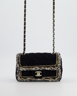 Chanel Fall-Winter 25/26  Mini Rectangular Flap Bag in Black Tweed with Gold Trim and Champagne Gold Hardware